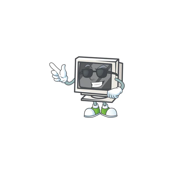 Super Legal Personagem Mascote Monitor Vintage Vestindo Óculos Pretos Ilustração — Vetor de Stock