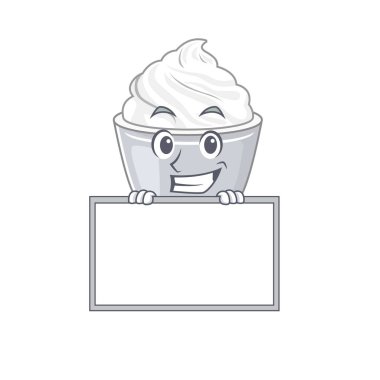 Ekşi krema çizgi film tasarımı konsepti tahtayla sırıtıyordu. Vektör illüstrasyonu