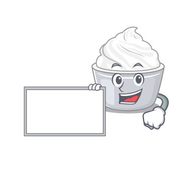 Çizgi film karakteri ekşi krema tasarımı konsepti bir tahta getirir. Vektör illüstrasyonu