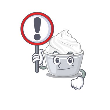 Şirin maskot tarzı ekşi krema bir tabela kaldırdı. Vektör illüstrasyonu