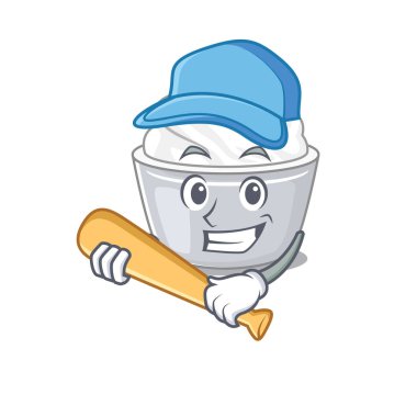 Gülen ekşi krema. Beyzbollu bir maskot tasarımı. Vektör illüstrasyonu