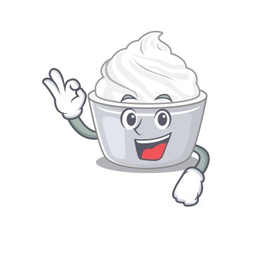 Ekşi kremanın iyi bir jest yaptığı komik bir resim. Vektör illüstrasyonu