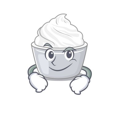 Gülen suratlı ekşi krema maskotu karakteri. Vektör illüstrasyonu