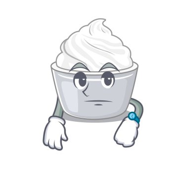 Çizgi film karakteri tasarımı. Bekleyen bir jest üzerine ekşi krema. Vektör illüstrasyonu