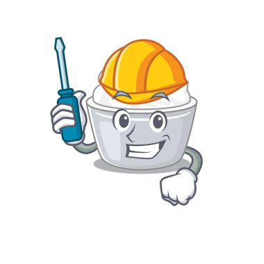 Çizgi film karakteri tarzı ekşi krema otomotiv gibi çalışıyor. Vektör illüstrasyonu