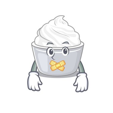 Çizgi film karakteri tasarımı ekşi krema sessiz bir jest yapıyor. Vektör illüstrasyonu