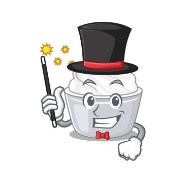 Bir sihirbaz olarak ekşi krema performansının resmi. Vektör illüstrasyonu