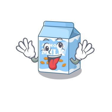 Çılgın suratlı tatlı, sinsi badem sütü çizgi film karakteri. Vektör illüstrasyonu