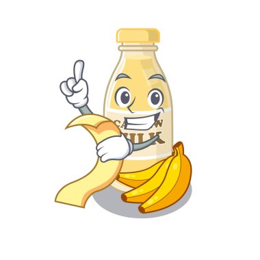 Elinde menü olan komik bir kaju fıstığı sütü karakteri. Vektör illüstrasyonu