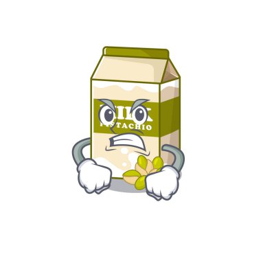 Fıstıklı süt çizgi film karakteri gibi sinirli bir yüzü var. Vektör illüstrasyonu