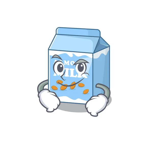 Personaje Fresco Mascota Leche Almendras Con Cara Sonriente Ilustración Vectorial — Vector de stock