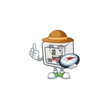 USB güç soket kaşifi çizgi film tasarımında pusula var. Vektör illüstrasyonu