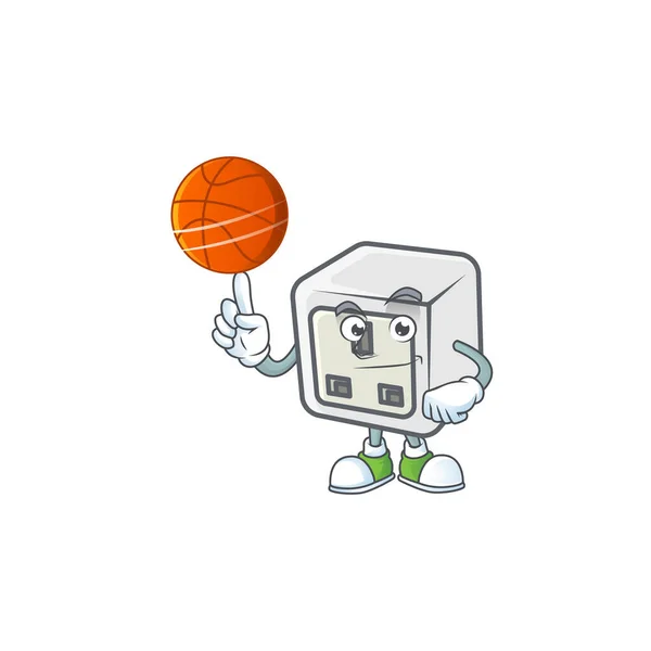 Silný Usb Power Socket Karikatura Postava Basketbalem Vektorová Ilustrace — Stockový vektor