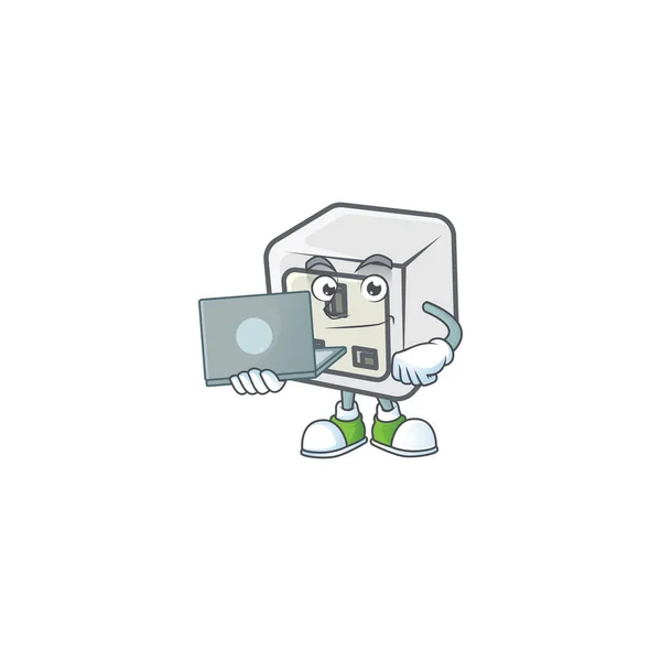 Smart Usb Power Socket Mascot Icon Working Laptop Vector Illustration — Stock Vector