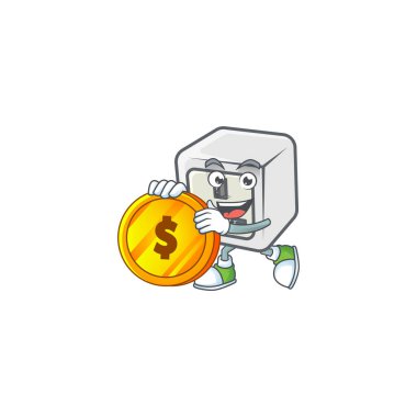 Altın sikkeli zarif bir USB güç soketi maskot tasarımı. Vektör illüstrasyonu