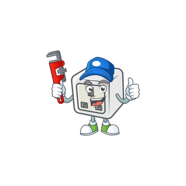 Smiley Plumber Tomada Alimentação Usb Estilo Mascote Imagem Ilustração Vetorial —  Vetores de Stock