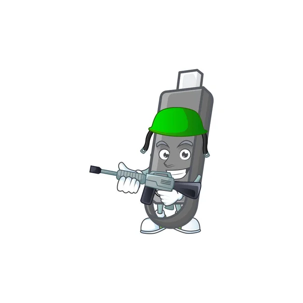 Flashdisk Mascot Design Army Uniform Machine Gun Vector Illustration — Stock Vector