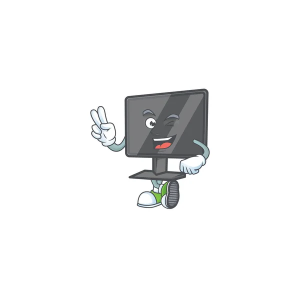 用两个手指在电脑屏幕上画一个可爱的卡通画吉祥物 矢量说明 — 图库矢量图片