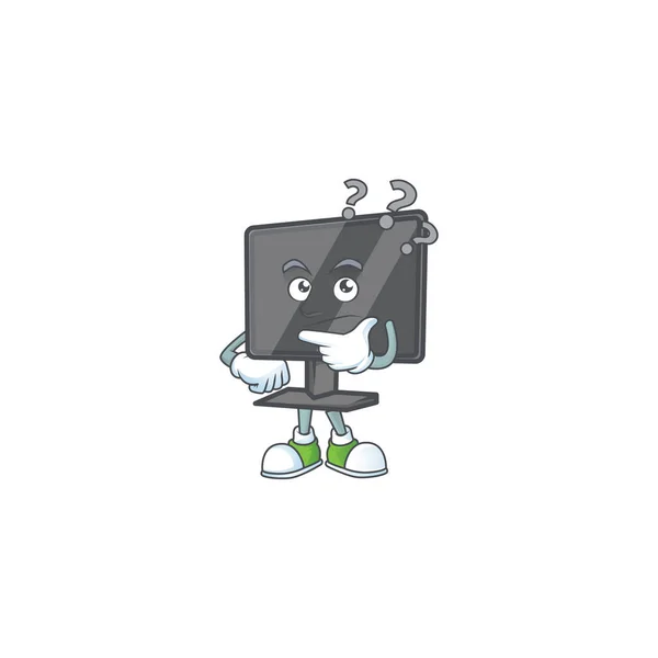 Computer Screen Cartoon Mascot Style Confuse Gesture Vector Illustration — 图库矢量图片