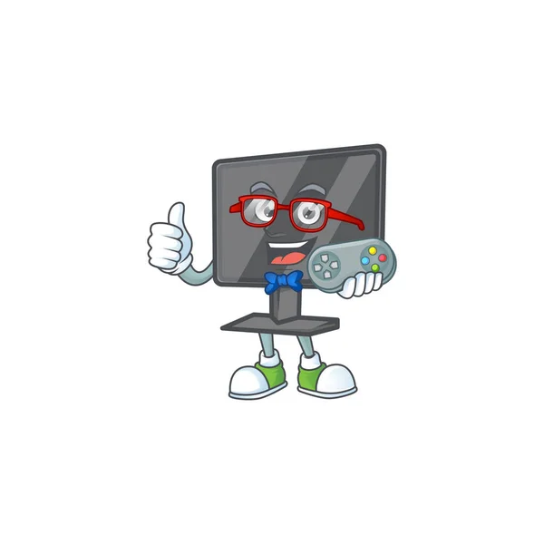 魅力的なゲーマーのコンピュータ画面漫画のキャラクターデザイン ベクターイラスト — ストックベクタ