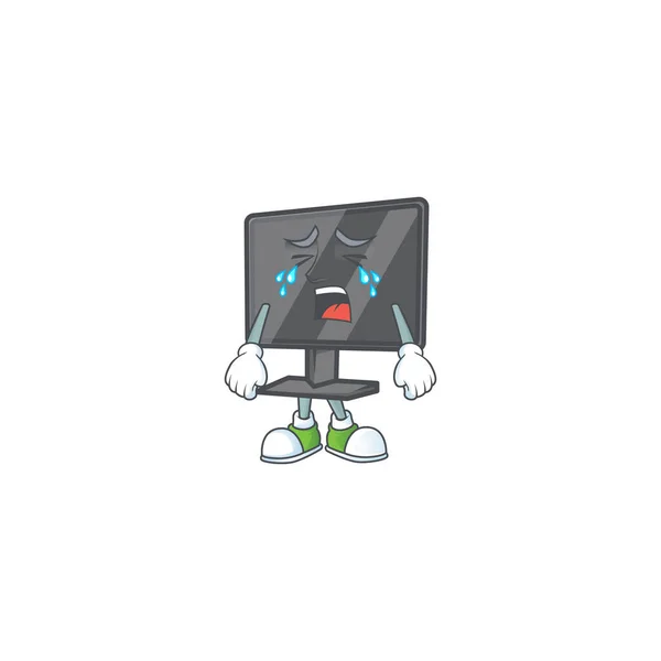 Crying Computer Screen Mascot Design Style Vector Illustration — 图库矢量图片