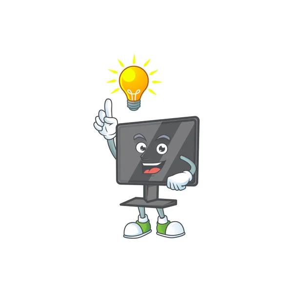 Smart Computer Screen Cartoon Character Has Idea Vector Illustration — ストックベクタ