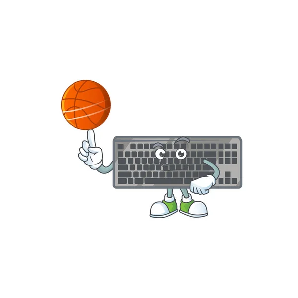 Forte Personagem Desenho Animado Teclado Preto Com Basquete Ilustração Vetorial — Vetor de Stock