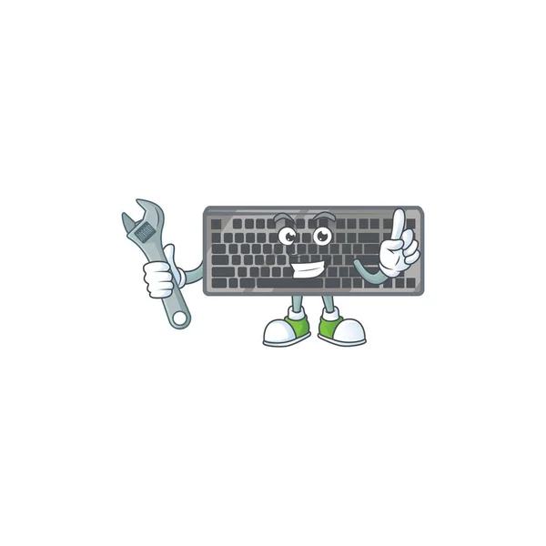 Gelukkig Mechanic Zwart Toetsenbord Cartoon Karakter Ontwerp Vectorillustratie — Stockvector