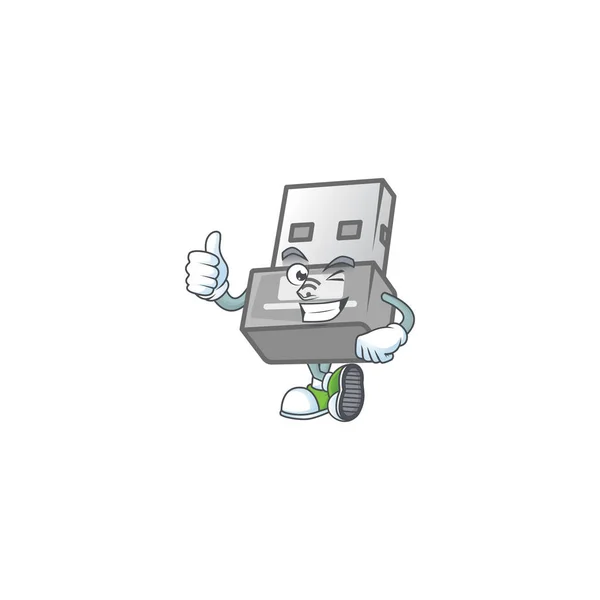 Ícone Mascote Adaptador Sem Fio Usb Fazendo Gesto Thumbs Ilustração — Vetor de Stock