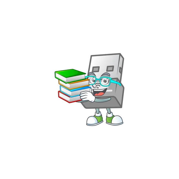 Brainy Clever Cartoon Character Usb Wireless Adapter Studying Some Books — Stock Vector