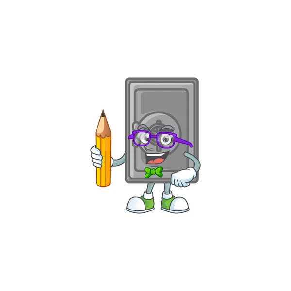 Ícone Mascote Caixa Segurança Estudante Fechou Personagem Segurando Lápis Ilustração —  Vetores de Stock
