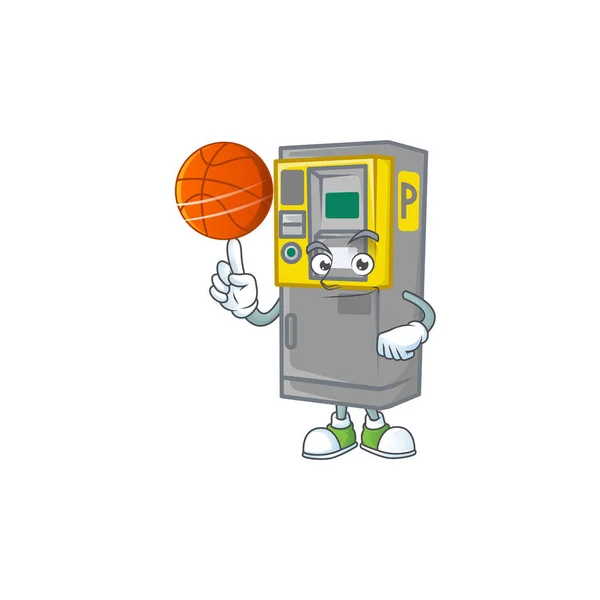 Silný Parkovací Automat Kreslený Postava Basketbalem Vektorová Ilustrace — Stockový vektor