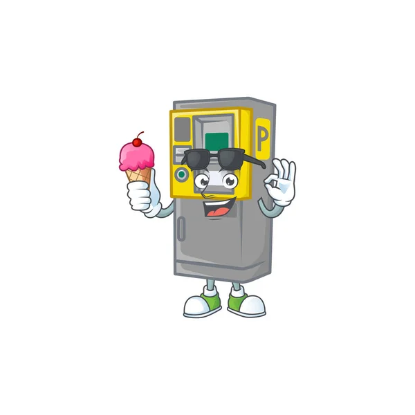 Parkscheinautomat Maskottchen Cartoon Stil Essen Ein Eis Vektorillustration — Stockvektor