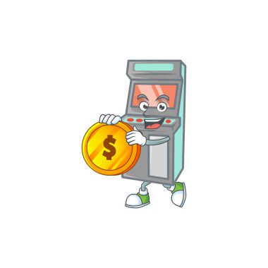 an elegant arcade game machine mascot cartoon design with gold coin. Vector illustration