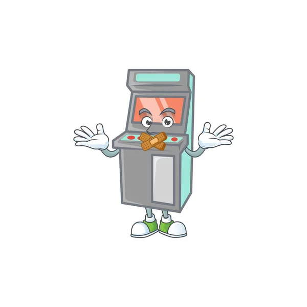 Mascot Cartoon Character Design Arcade Game Machine Making Silent Gesture — ストックベクタ