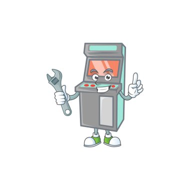 happily Mechanic arcade game machine cartoon character design. Vector illustration