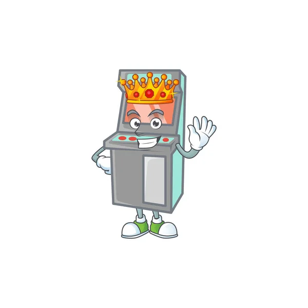 Deslumbrante Máquina Jogo Arcade Estilizado Rei Desenho Mascote Desenhos Animados —  Vetores de Stock
