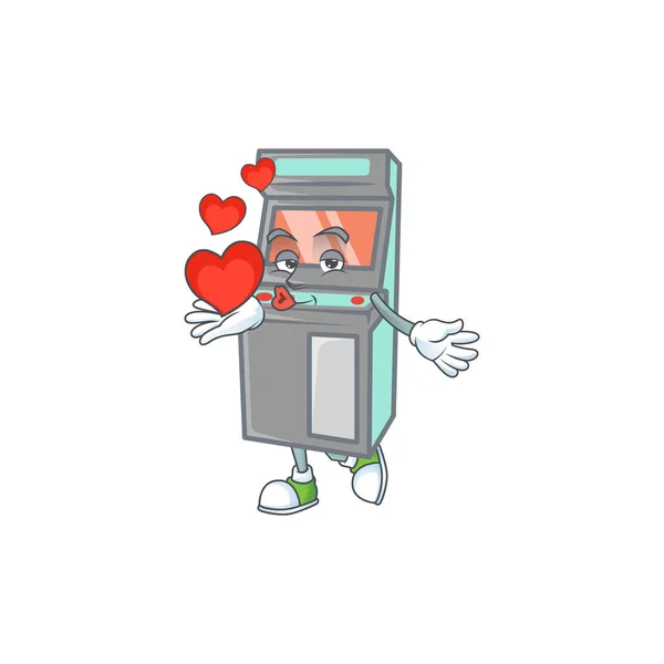 Personaje Dibujos Animados Máquina Juegos Arcade Dulzura Sosteniendo Corazón Ilustración — Vector de stock