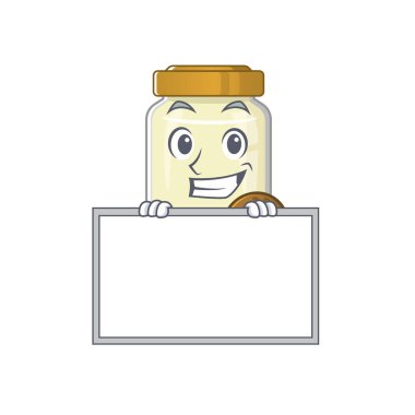 Tahtayla sırıtan hindistan cevizi yağı çizgi film tasarımı konsepti. Vektör illüstrasyonu