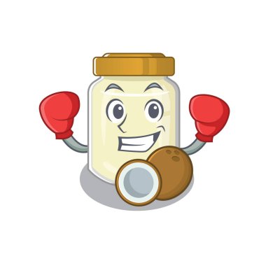 Spor Boks Hindistan cevizi yağının maskotluk stili. Vektör illüstrasyonu