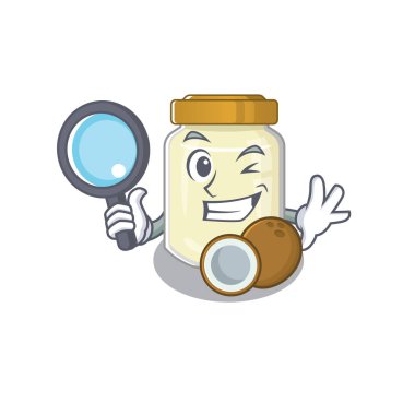 Zarif ve akıllı hindistan cevizi yağı dedektif çizgi film tasarımı konsepti. Vektör illüstrasyonu