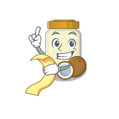 Elinde menü tutan komik bir hindistan cevizi ezmesi karakteri. Vektör illüstrasyonu