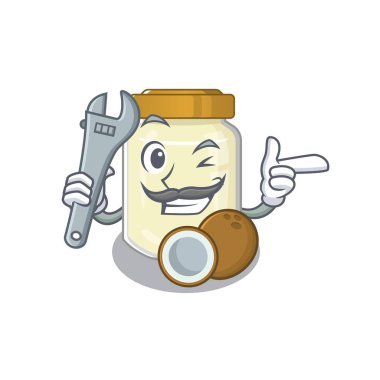 Akıllı mekanik hindistan cevizi yağı çizgi film karakteri tasarımı. Vektör illüstrasyonu