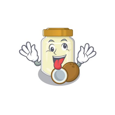 Çılgın suratlı şirin hindistan cevizi ezmesi çizgi film karakteri. Vektör illüstrasyonu