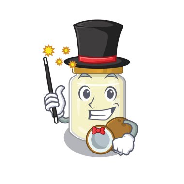 Bir sihirbaz olarak hindistan cevizi ezmesi performansının resmi. Vektör illüstrasyonu