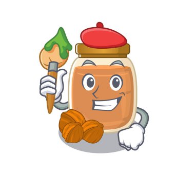 Bir sanatçı olarak ceviz ezmesinin güzel bir fotoğrafı. Vektör illüstrasyonu