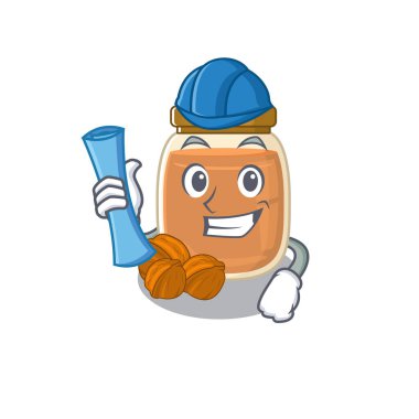 Ceviz ezmesi mimarının mavi parmak izi ve mavi miğfere sahip olmasının başarısı. Vektör illüstrasyonu