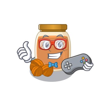 Smiley gamer walnut butter cartoon mascot style. Vector illustration clipart