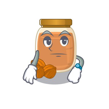 Bekleyen bir jestte ceviz ezmesinin çizgi film karakteri tasarımı. Vektör illüstrasyonu