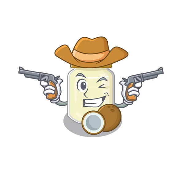 Coconut Butter Cowboy Cartoon Concept Having Guns Vector Illustration — Stock Vector